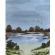 Akwarela w ramce i paspartu. Obraz pt: Rozlewisko wspomnień. 24x29 cm.