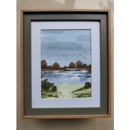 Beata Rudecka - obrazy akwarela - Akwarela w ramce i paspartu. Obraz pt: Rozlewisko wspomnień. 24x29 cm. foto #4