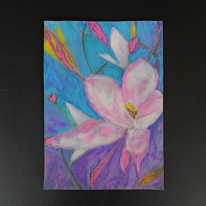 Magnolia akwarela i pastela sucha A4, Justyna Jaszke, obrazy tech. mieszana