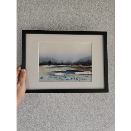 Beata Rudecka - obrazy akwarela - Oryginalna Akwarela w Ramie – Abstrakcyjny Pejzaż - Wymiary: 23x31,5 cm foto #3