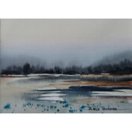 ORYGINALNA AKWARELA W RAMIE – ABSTRAKCYJNY PEJZAŻ - WYMIARY: 23X31,5 CM