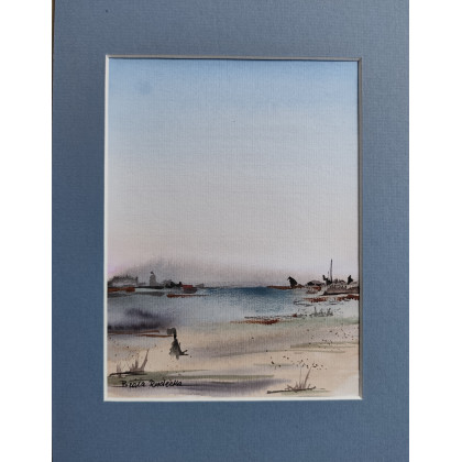 Beata Rudecka - obrazy akwarela - Akwarela w Ramie – Abstrakcyjny Pejzaż pt: Cisza nad rozlewiskiem - Wymiary: 23x31,5 cm foto #1