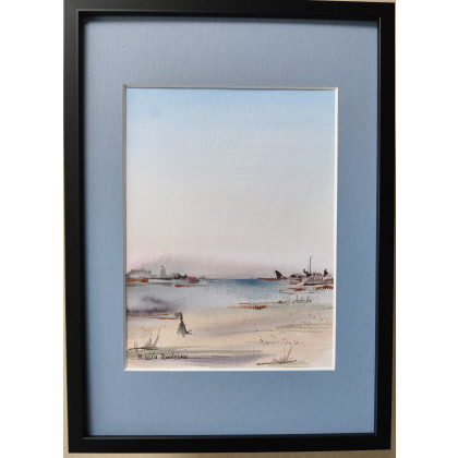 Beata Rudecka - obrazy akwarela - Akwarela w Ramie – Abstrakcyjny Pejzaż pt: Cisza nad rozlewiskiem - Wymiary: 23x31,5 cm foto #2