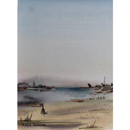 Beata Rudecka - obrazy akwarela - Akwarela w Ramie – Abstrakcyjny Pejzaż pt: Cisza nad rozlewiskiem - Wymiary: 23x31,5 cm foto #3