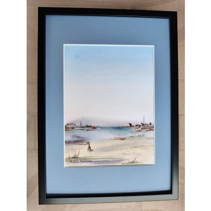 Beata Rudecka - obrazy akwarela - Akwarela w Ramie – Abstrakcyjny Pejzaż pt: Cisza nad rozlewiskiem - Wymiary: 23x31,5 cm foto #4