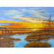 NASTROJOWY PEJZAŻ MALOWANY NA PŁÓTNIE - ODBICIE W WODZIE PO ZACHODZIE 30x40cm