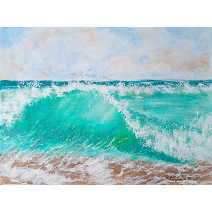 NASTROJOWY PEJZAŻ MALOWANY NA PŁÓTNIE - TURKUSOWY ŻYWIOŁ 30x40cm, Marzena Dymek, obrazy akryl