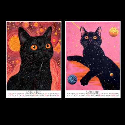 Justyna Jaszke - Grafika cyfrowa - Kalendarz 2027 Czarny Kot 15x21 cm foto #2