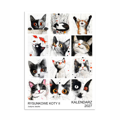 Kalendarz 2027 Rysunkowe Koty II 15x21 cm, Justyna Jaszke, Grafika cyfrowa