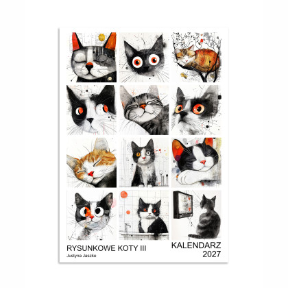 Kalendarz 2027 Rysunkowe Koty III 15x21 cm, Justyna Jaszke, Grafika cyfrowa