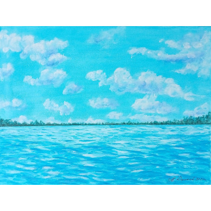 NASTROJOWY PEJZAŻ MALOWANY NA PŁÓTNIE - LAZUROWY SPOKÓJ 30x40cm, Marzena Dymek, obrazy akryl