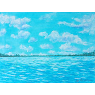 NASTROJOWY PEJZAŻ MALOWANY NA PŁÓTNIE - LAZUROWY SPOKÓJ 30X40CM
