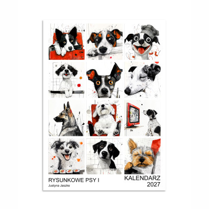 Kalendarz 2027 Rysunkowe Psy I 15x21 cm, Justyna Jaszke, Grafika cyfrowa