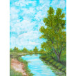 SPOKOJNY PEJZAŻ MALOWANY NA PŁÓTNIE - KOJĄCY KADR 40x30cm