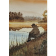 Oryginalny obraz akwarelowy z motywem wędkarza. Watercolor.