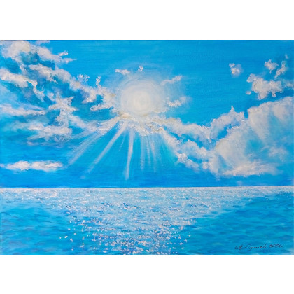 URZEKAJĄCY PEJZAŻ MALOWANY NA PŁÓTNIE - BEZKRES OCEANU 30x40cm, Marzena Dymek, obrazy akryl