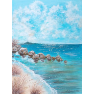 SPOKOJNY PEJZAŻ MALOWANY NA PŁÓTNIE - BŁĘKITNE CHWILE 40x30cm