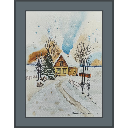 Akwarela, obraz, zima. Watercolor. 31 x 23 cm, Beata Rudecka, obrazy akwarela