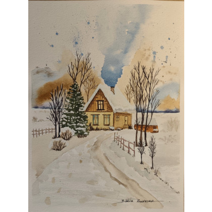 Beata Rudecka - obrazy akwarela - Akwarela, obraz, zima. Watercolor. 31 x 23 cm foto #1