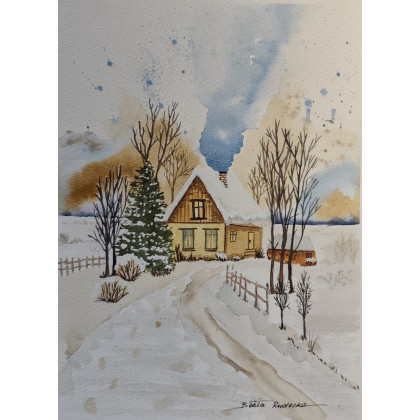 Beata Rudecka - obrazy akwarela - Akwarela, obraz, zima. Watercolor. 31 x 23 cm foto #2