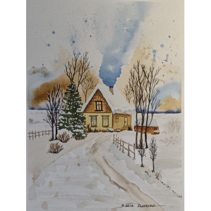 Beata Rudecka - obrazy akwarela - Akwarela, obraz, zima. Watercolor. 31 x 23 cm foto #4
