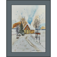 AKWARELA, OBRAZ, ZIMA. WATERCOLOR. 31 X 23 CM