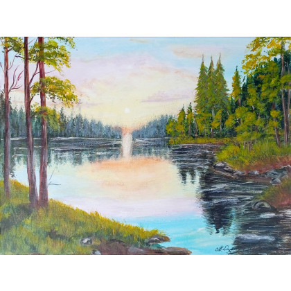 MAGNETYZUJĄCY PEJZAŻ MALOWANY NA PŁÓTNIE - ZACHÓD BARW 30x40cm, Marzena Dymek, obrazy akryl