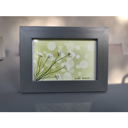 Beata Rudecka - obrazy akwarela - Oryginalna oprawiona akwarela pt: Białe kwiaty na łące – Miniatura w oprawie foto #3