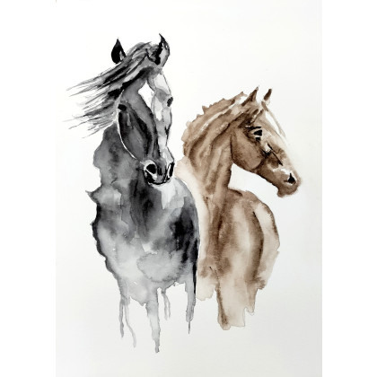 Galop. akwarela oryginalny obraz 30x21 cm, Grzegorz Zalewski, obrazy akwarela