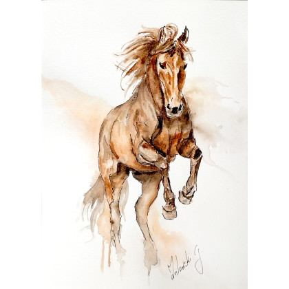 Galop. akwarela oryginalny obraz 30x21 cm, Grzegorz Zalewski, obrazy akwarela