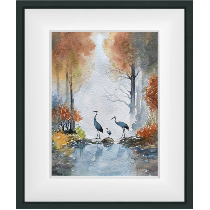 Joanna Tomczyk - obrazy akwarela - Żurawie w porannej mgle, Akwarela 24 x 32 cm foto #3