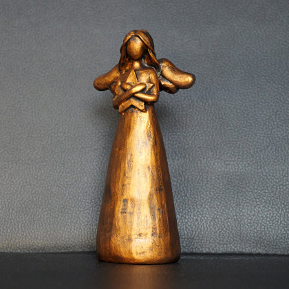 Rzeźba złoty Anioł z Gwiazdą wys. 13,5 cm, Justyna Jaszke, rzeźby