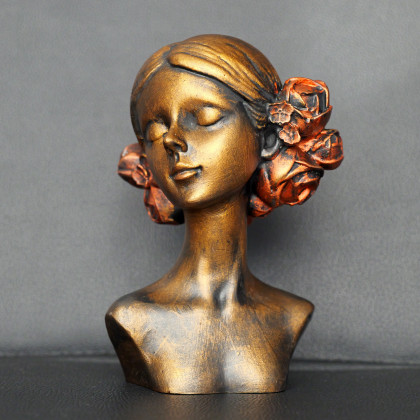 Rzeźba portret kobiety z kwiatami we włosach wys. 13 cm, Justyna Jaszke, rzeźby