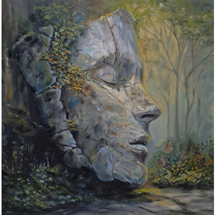 Tam, gdzie zakwita cisza, obraz olejny na płótnie, 50 x 50 cm, surrealizm, realizm magiczny, KingaOilArt, obrazy olejne