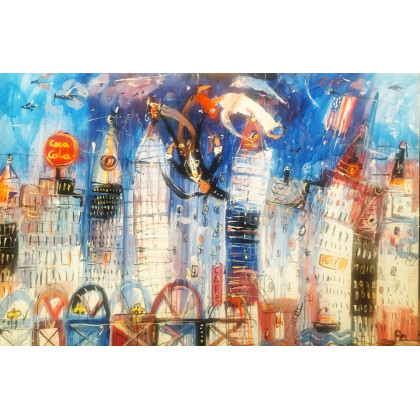 Anioły nad Manhattanem..., Dariusz Grajek, olej + akryl