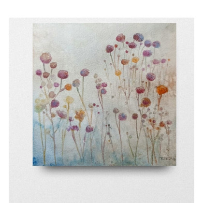 Kwiatki- akwarela formatu 20/20 cm, Paulina Lebida, obrazy akwarela