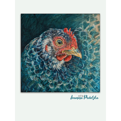 Kurka ciemny turkus 40x40, Joanna Podolska, obrazy akryl