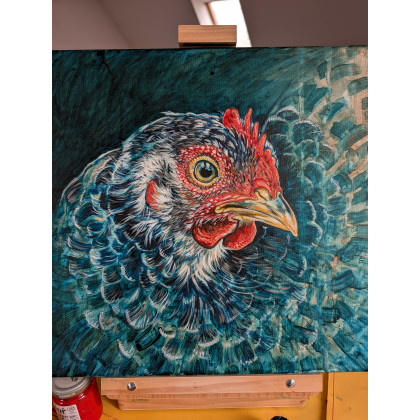 Joanna Podolska - obrazy akryl - Kurka ciemny turkus 40x40 foto #1