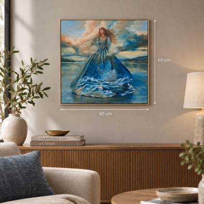 KingaOilArt - obrazy olejne - Niewzruszona, obraz olejny, surrealizm, kobieta, krajobraz, morski, 60x60cm foto #2