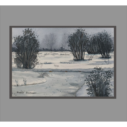Oryginalny obraz akwarelowy pt: Zimowe milczenie. 19x27 cm, unikat, Beata Rudecka, obrazy akwarela