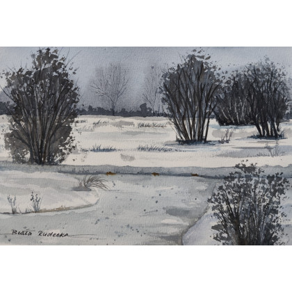 Beata Rudecka - obrazy akwarela - Oryginalny obraz akwarelowy pt: Zimowe milczenie. 19x27 cm, unikat foto #3