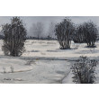 Oryginalny obraz akwarelowy pt: Zimowe milczenie. 19x27 cm, unikat