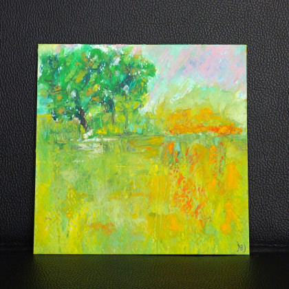 Krajobraz nr 1 - pastela olejna 14x14 cm, Justyna Jaszke, obrazy tech. mieszana