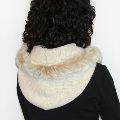 halo-pracownia - czapki - golfokaptur z futerkiem beż foto #1