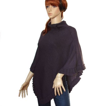 ponczo śliwkowe z falbanką, halo-pracownia, poncza