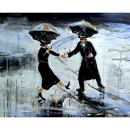 W deszczowy dzień..., Dariusz Grajek, olej + akryl