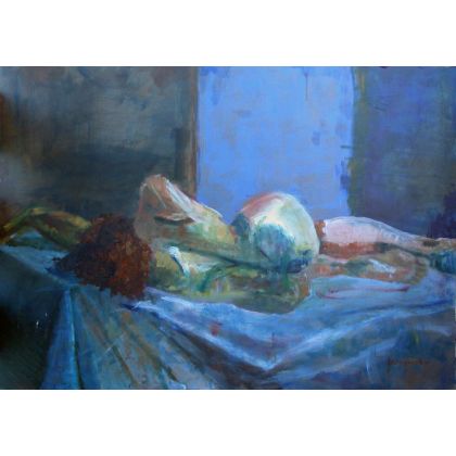 akt niebieski, Natalia Biegalska, obrazy olejne