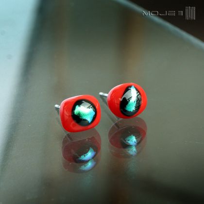 Moje MW - kolczyki  - Czerwone drobinki z zielenią foto #1