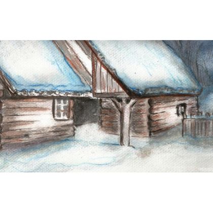 Bożena Ronowska - obrazy akwarela - Krajobraz zimowy foto #4