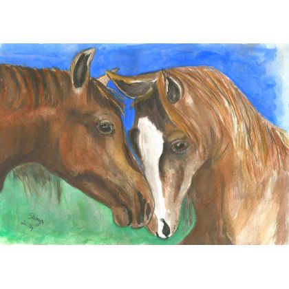 Dwa piękne konie, Bożena Ronowska, obrazy akwarela